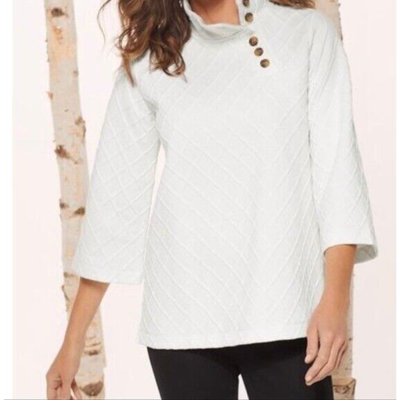 Soft Surroundings Cream Textured Diamond Pattern Pullover Top - Picture 1 of 8